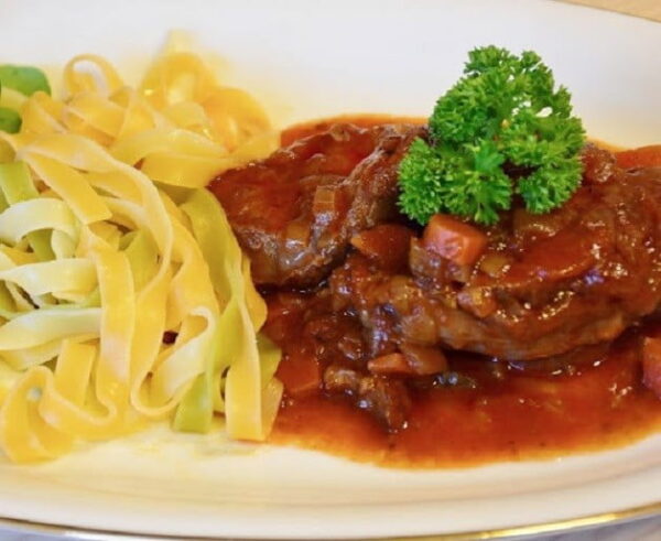 close-up of plate with Greek ‘kokkinisto’ food